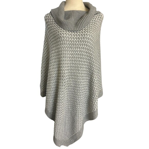 Calvin Klein Womens OS Gray Silver Metallic Geo Knit Poncho Turtle Neck  Sweater - Picture 1 of 8